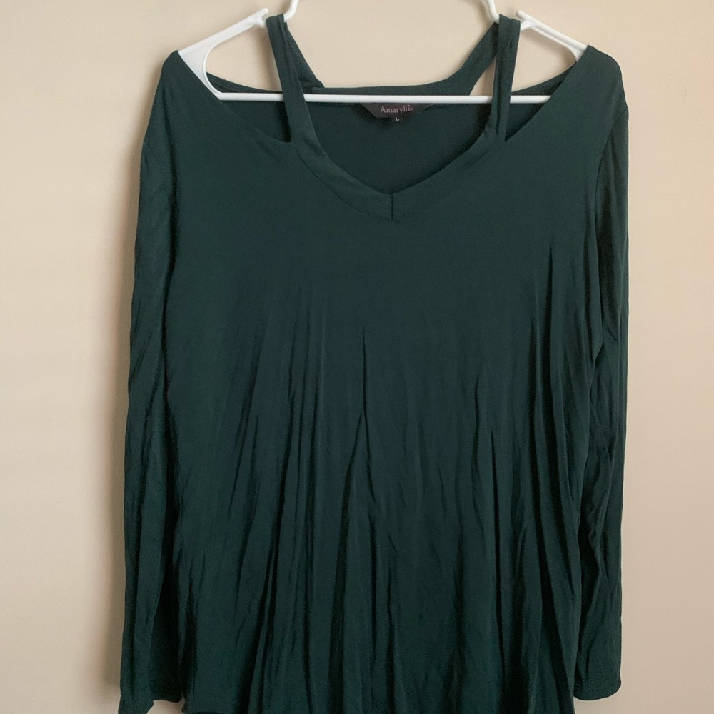 Green Amaryllis Cold Shoulder Long Sleeve Top